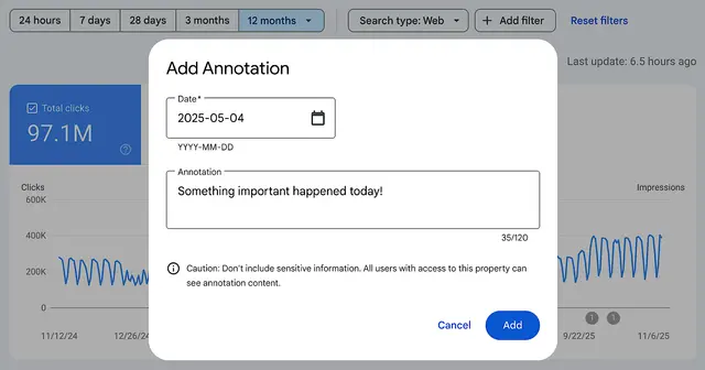 Google Search Console Adds Custom Annotations To Reports